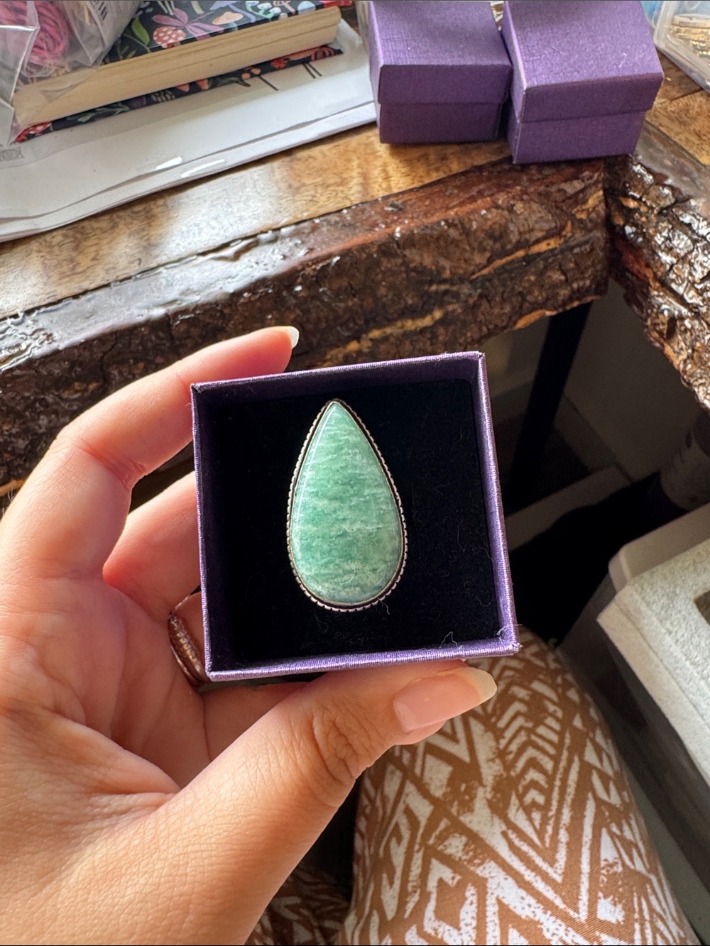 Teardrop Green Stone Statement Ring handmade